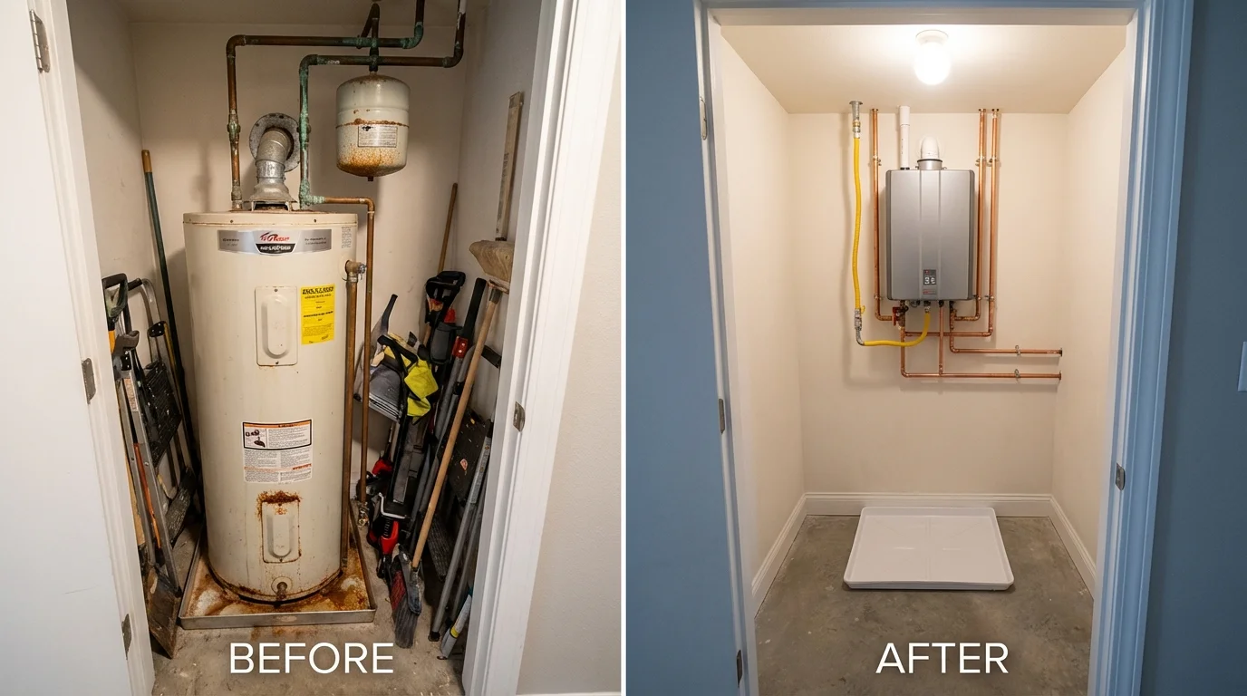 Tank water heater versus wall-mounted tankless unit comparison for Pennsauken, NJ homeowners