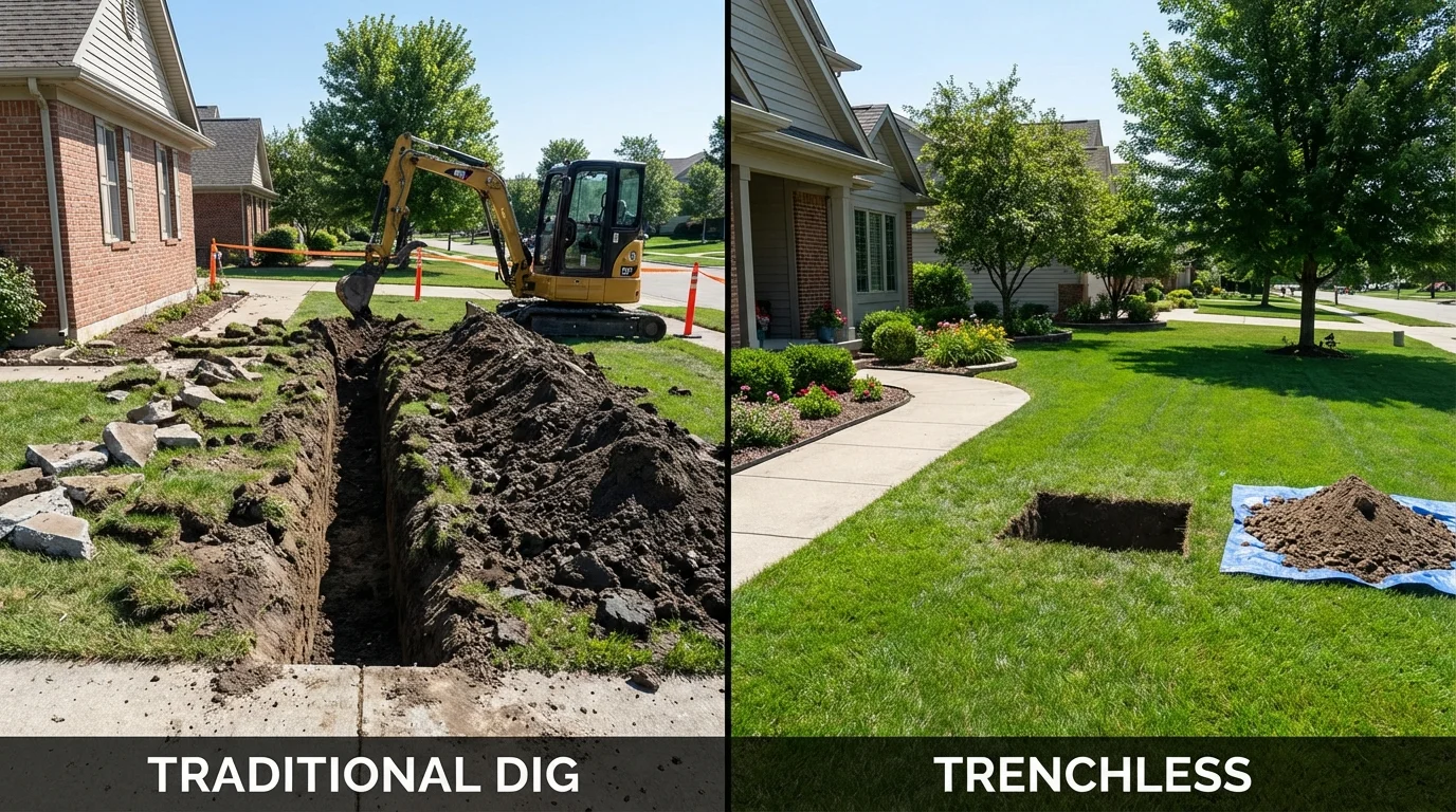 Trenchless sewer repair with minimal yard damage versus traditional excavation in Pennsauken, NJ